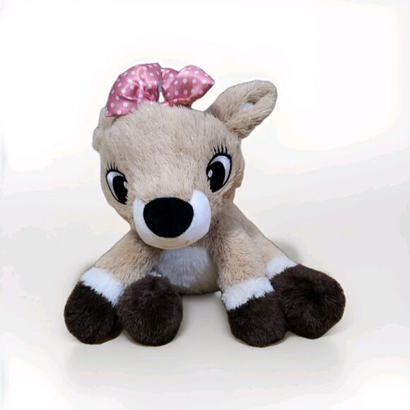Rudolph the Red-Nosed Reindeer Clarice Plush Brown Sparkle Deer w/ Pink Dot Bow - Picture 1 of 9